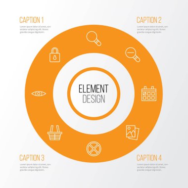 Web simgeler kümesi. Dükkanı, takvim, çıkış ve diğer öğeleri koleksiyonu. Sepet, yanlış, korumak gibi semboller de içerir.