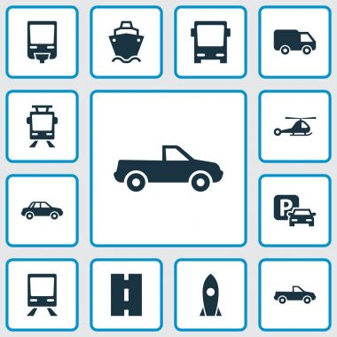 Ulaşım Icons Set. Helikopter, demiryolu, Tanker ve diğer öğeleri koleksiyonu. Ayrıca, helikopter, tren, gemi gibi simgeler içerir.