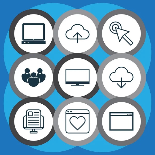 Internet simgeler kümesi. İmleç, takip, takım ve diğer öğeleri koleksiyonu. Ayrıca sembolleri içerir gibi Download, izlemek, senkronize.