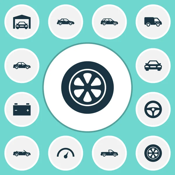 Auto Icons Set. Coleção de Acumulador, Hatchback, Transporte e Outros Elementos. Também inclui símbolos como coleta, esportes, roda . — Vetor de Stock