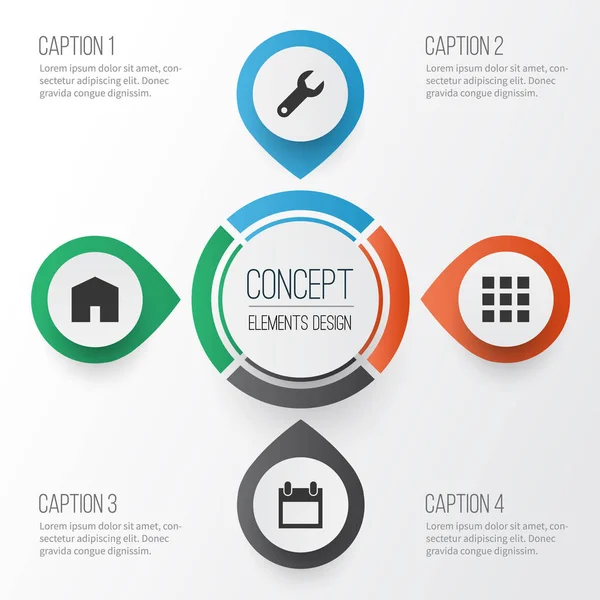 Icons Set Arabirimi. İngiliz anahtarı, ev, tarihi ve diğer öğeleri koleksiyonu. Ayrıca App, takvim, programlar gibi simgeler içerir.