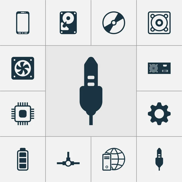 Ensemble d'icônes matérielles. Collection Of Network Structure, Music, Hdd And Other Elements. Comprend également des symboles tels que Smartphone, Téléphone, Internet . — Image vectorielle