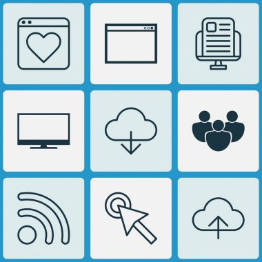 Web simgeler kümesi. Ekran, Wifi, Program ve diğer öğeleri koleksiyonu. Ayrıca bulut, dokunun, Haberler gibi simgeler içerir.