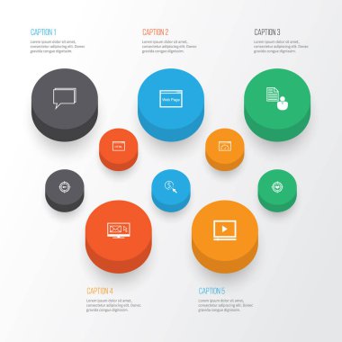 Pazarlama Icons Set. Web sitesi, odak grup, kodlama toplama ve diğer öğeler. Ayrıca dijital, danışmanlık, Video gibi simgeler içerir.
