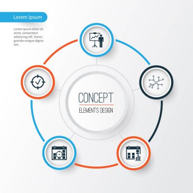 Yetki Icons Set. Özel gösteri topluluğu onaylı hedef, proje ve diğer öğeleri. Ayrıca, proje, rapor, veri gibi simgeler içerir.