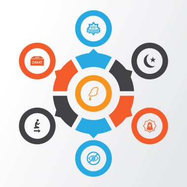 Din Icons Set. Arap, topluluğu Arapça hat, boncuk ve diğer öğeleri. Ayrıca, para, ay, İslam gibi simgeler içerir.