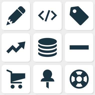 Kullanıcı simgeleri ayarlayın. Artış, alışveriş, Lifebuoy ve diğer öğeleri koleksiyonu. Ayrıca Db, fiyat, toplu iğne gibi simgeler içerir.