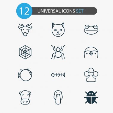 Hayvanat Bahçesi Icons Set. Beetle, pençe baskı, örümcek ve diğer öğeleri koleksiyonu. Ayrıca kaz, balık, inek gibi simgeler içerir.