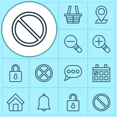 Simgeler kümesi. Takvim, Bell, topluluğu kilidini ve diğer öğeler. Ayrıca Emlak, alışveriş, iptal gibi simgeler içerir.