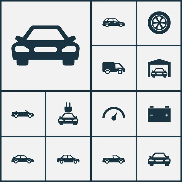 Auto Icons Set. Collectie van converteerbare Model, vervoer, Plug en andere elementen. Ook symbolen zoals Chronometer, vrachtwagen, Tire. — Stockvector