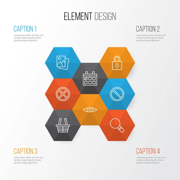 Ensemble d'icônes Internet. Collection d'obstacles, de recherches, de calendriers et d'autres éléments. Comprend également des symboles tels que Faux, Image, Calendrier . — Image vectorielle