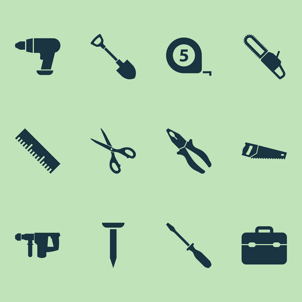 Tools Icons Set. Collection Of Tool, Saw, Handsaw Elements. Also Includes Symbols Such As Fix, Toolkit, Toolbox.