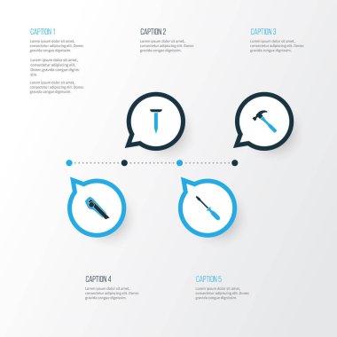 Handtools renkli simgeler kümesi. Bolt, topluluğu dönüş-vida, kesici ve diğer öğeleri. Tornavida, yardımcı program, onarım gibi semboller de içerir.
