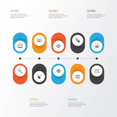 Reklam Icons Set. Rapor, odak grup, Video oynatıcı ve diğer öğeleri koleksiyonu. Ayrıca Web sitesi, hız, dijital gibi simgeler içerir.