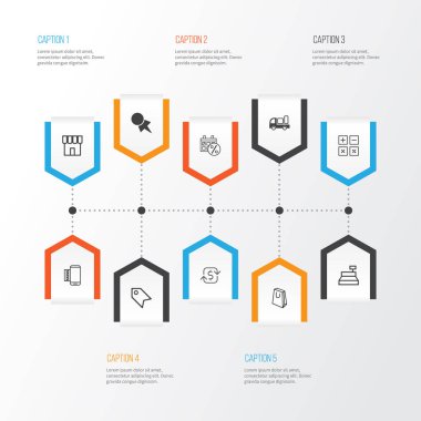 Ticaret Icons Set. Dükkanı, teslim, mobil servis ve diğer öğeleri koleksiyonu. Ayrıca indirim, paket, Count gibi simgeler içerir.