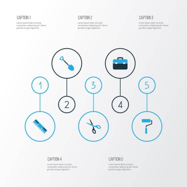 Renkli simgeler kümesi onarın. Boya, makas, cetvel ve diğer öğeleri koleksiyonu. Ayrıca boya, araç seti, cetvel gibi simgeler içerir.