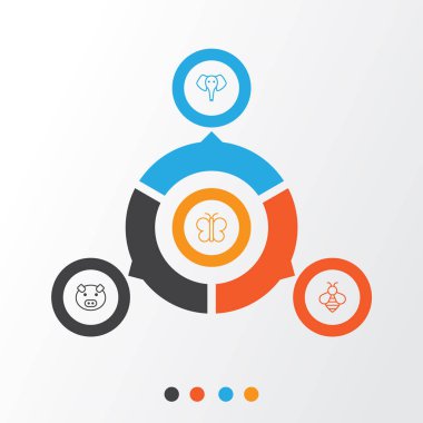 Doğa Icons Set. Hatlı hayvan, Piglet, Bumblebee ve diğer öğeleri koleksiyonu. Ayrıca güve, hayvan, bal gibi simgeler içerir.