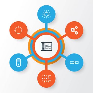 Robotik Icons Set. Ana, değişken mimarisi, ilgili bilgi ve diğer öğeleri koleksiyonu. Ayrıca düzenleme, algoritması, parlaklık gibi simgeler içerir.