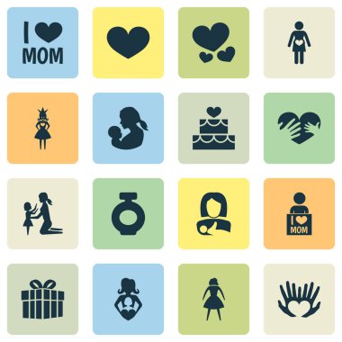 Anneler günü simgesi tasarım konsepti. Eller, Soul, koku 16 gibi öğeleri kümesi. Güzel simgeler için kişi, parfüm ve hamile.