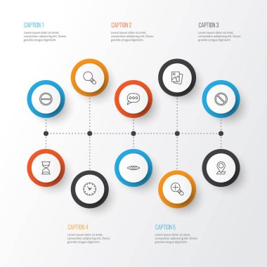 Ağ Icons Set. Mesaj kabarcık, engel, araştırma ve diğer öğeleri koleksiyonu. Ayrıca, izle, çöp büyütme gibi sembolleri içerir.