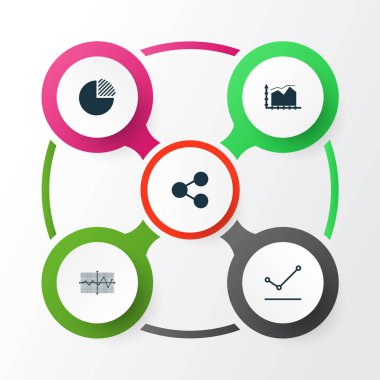 Grafikler, diyagramlar ve istatistik simgeleri kümesi. Kaliteli sembol koleksiyonu. Simgeler web, uygulama ve UI tasarımı için kullanılabilir.