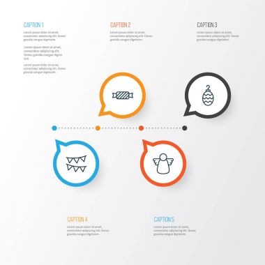 Mutlu Icons Set. Archangel, dekoratif bayrakları, Noel oyuncak ve diğer öğeleri koleksiyonu. Ayrıca, karamel, tatlı, top gibi simgeler içerir.