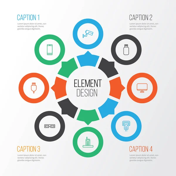 Ensemble d'icônes. Collection de bus série universelle, lunettes, moniteur et autres éléments. Comprend également des symboles tels que la sécurité, USB, écran . — Image vectorielle
