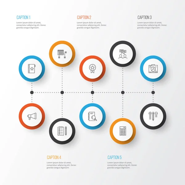 Conjunto de iconos de gestión. Colección de la insignia actual, Junta, Inversión y otros elementos. También incluye símbolos tales como tablero de instrumentos, ganar, derecho . — Vector de stock