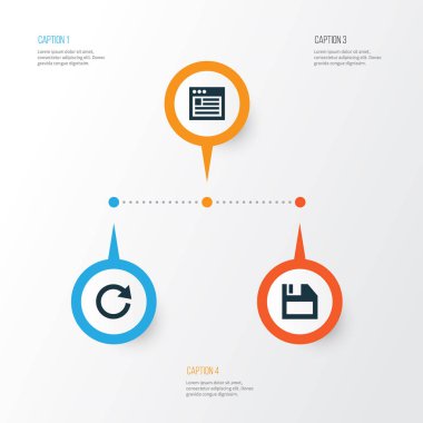 Kullanıcı simgeleri ayarlayın. Web, yenileme, disket ve diğer öğeleri koleksiyonu. Ayrıca Web, tarayıcı, disket gibi simgeler içerir.