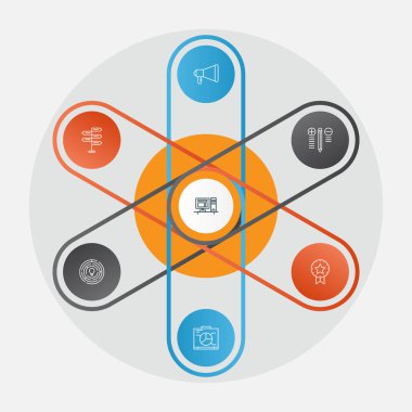 Yönetim Icons Set. Mevcut rozet, karar verme, bilgisayar ve diğer öğeleri koleksiyonu. Ayrıca çalışma alanı, Office, yapma gibi simgeler içerir.