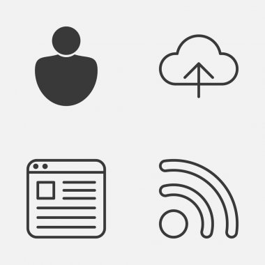Internet simgeler kümesi. Web sitesi, Transfer, kullanıcı ve diğer öğeleri koleksiyonu. Ayrıca tarayıcı, Web sitesi, kablosuz gibi simgeler içerir.