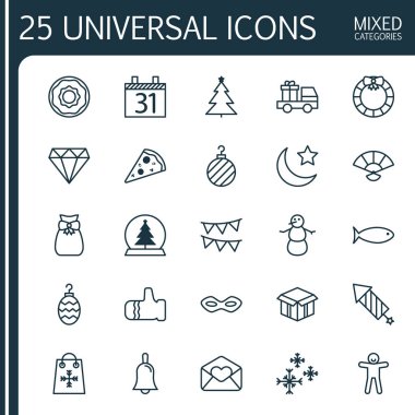 Christmas simgeleri ayarlayın. Sihirli Küre, karnaval yüz, açık karton ve diğer öğeleri koleksiyonu. Ayrıca parça, tebrik, ay gibi simgeler içerir.