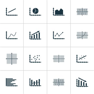Grafikler, diyagramlar ve istatistik simgeleri kümesi. Kaliteli sembol koleksiyonu. Simgeler web, uygulama ve UI tasarımı için kullanılabilir.