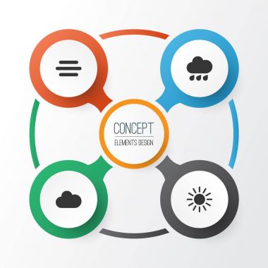 Hava Icons Set. Haze, güneş, bulutlu ve diğer öğeleri koleksiyonu. Ayrıca hava, yağmur, bulutlu gibi simgeler içerir.