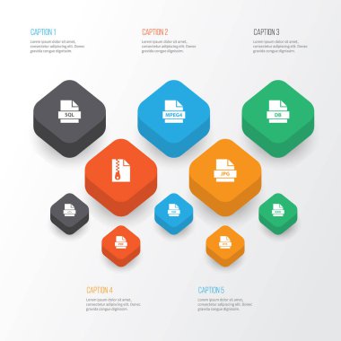 Türleri simgeler kümesi. Kağıt, kayıt, Jpg ve diğer öğeleri koleksiyonu. Ayrıca sembolleri gibi içerir ham, yedekleme, klasör.