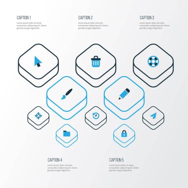 Renkli simgeler kümesi arabirim. Geri dönüşüm kutusu, dosya, kapalı ve diğer öğeleri koleksiyonu. Ayrıca Lifebuoy, kilit, çöp gibi simgeler içerir.