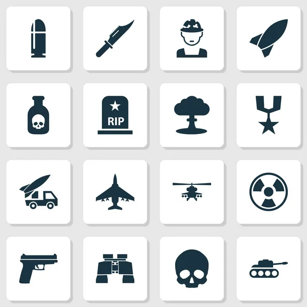 Armádní sada ikon. Kolekce z Panzer, vojenské, vrtulník a další prvky. Zahrnuje také symboly jako Gong, Bio, Scalper. — Stockový vektor