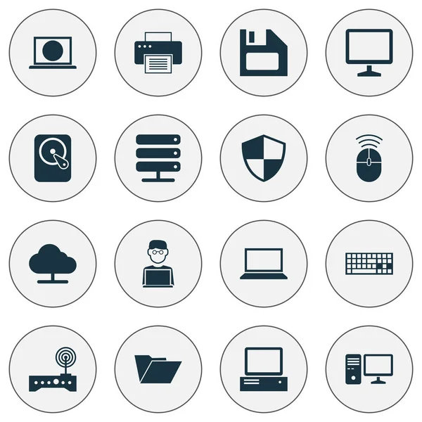 Ensemble d'icônes informatiques. Collection De Défense, Machine D'impression, Bureau Et D'autres Éléments. Comprend également des symboles tels que imprimante, ordinateur portable, disquette . — Image vectorielle