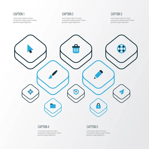 Renkli simgeler kümesi arabirim. Geri dönüşüm kutusu, dosya, kapalı ve diğer öğeleri koleksiyonu. Ayrıca Lifebuoy, kilit, çöp gibi simgeler içerir.