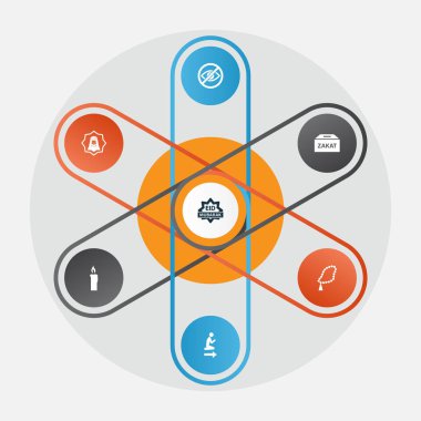 Tatil Icons Set. Yangın balmumu, Namaz yeri, para Kasası ve diğer öğeleri koleksiyonu. Ayrıca daha düşük tespih, kutusu, gibi simgeler içerir.