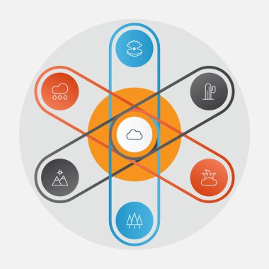 Doğa Icons Set. Deniz kabuğu, bulut, orman ve diğer öğeleri koleksiyonu. Ayrıca bulutlu, dağlar, mücevher gibi simgeler içerir.