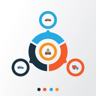 Otomobil renkli anahat simgelerini belirlemek. Kaporta, Cabriolet, elektrik ve diğer öğeleri koleksiyonu. Ayrıca Cabriolet, Tesla, parça gibi simgeler içerir.