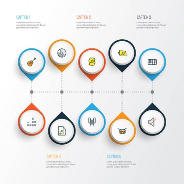 Ses renkli anahat simgelerini belirlemek. Daire, liste, kulaklık ve diğer öğeleri koleksiyonu. Ayrıca ses, şablon, aygıt gibi simgeler içerir.