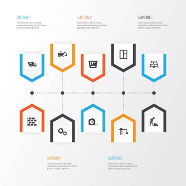 Mimari Icons Set. Digger, boya kovası, kamyon ve diğer öğeleri koleksiyonu. Ayrıca, ölçü birimi, kazıcı, cam gibi simgeler içerir.