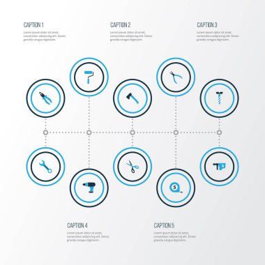 Handtools renkli simgeler kümesi. Somun anahtarı, boya, makası ve diğer öğeleri koleksiyonu. Ayrıca keskin onarım, vida, gibi simgeler içerir.