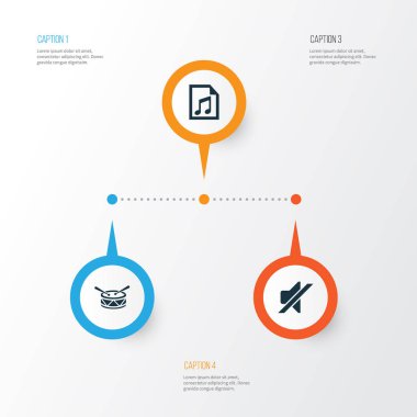 Ses simgeler kümesi. Sessizlik, varil, dosya ve diğer öğeleri koleksiyonu. Çalma listesi, sessiz, dilsiz gibi semboller de içerir.