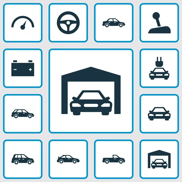 Auto Icons Set. Collectie van Auto, Plug, vervoer en andere elementen. Ook symbolen zoals Pickup, batterij, Stick. — Stockvector