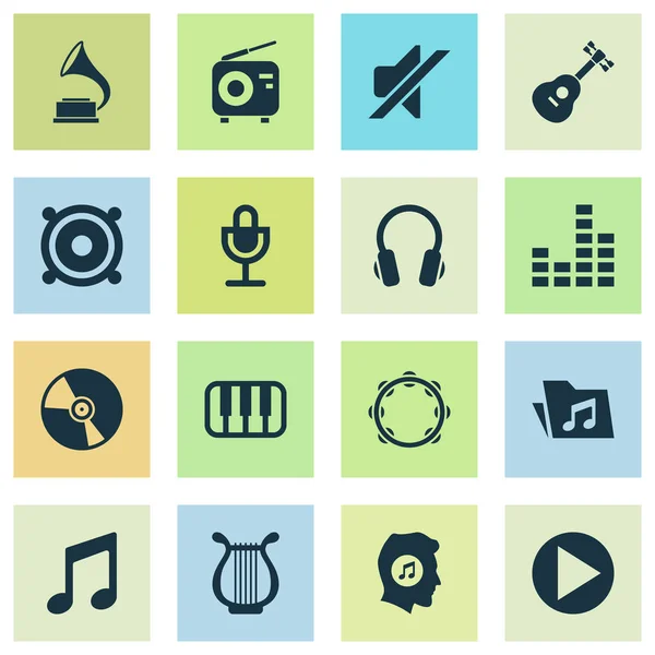 Multimedia Icons Set. Collectie van muziek, oortelefoon, Cd en andere elementen. Ook symbolen zoals de fonograaf, spreker, microfoon. — Stockvector