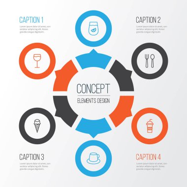 Cafe Icons Set. Bardağı, mutfak eşyaları, limonata ve diğer öğeleri koleksiyonu. Ayrıca Restoran, gümüş, buz gibi simgeler içerir.