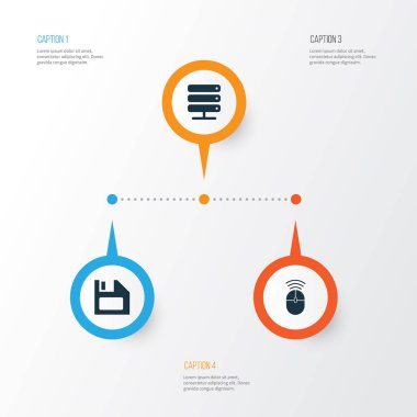 Bilgisayar simgeleri ayarlayın. Veritabanı, disket, bilgisayar fare ve diğer öğeleri koleksiyonu. Ayrıca kontrolü, Disk, disket gibi simgeler içerir.